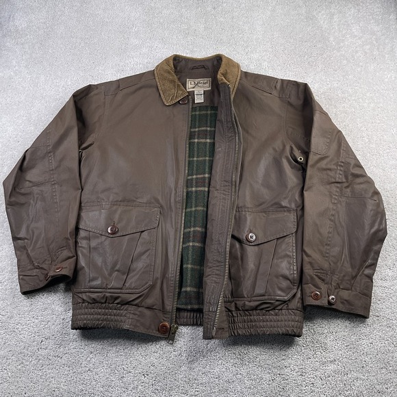 LL Bean Jacket Mens Medium Tall Brown Waxed Canvas Wool Lined Tiroler Loden Coat - Picture 1 of 16